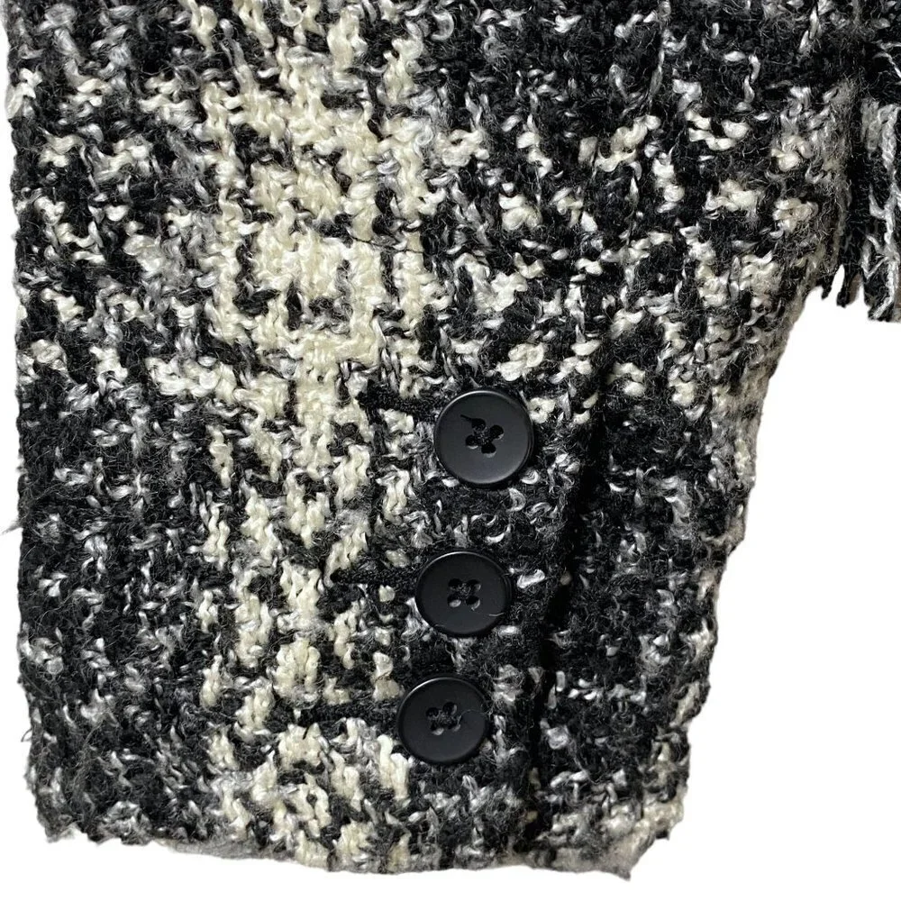 CAROL ANDERSON Tweed Fringe Blazer Size 2 Luxury Jacket Black Cream